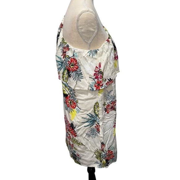 Staccato White Floral One-Shoulder Mini Dress Tropical Hawaiian Double Layer M - Picture 7 of 12